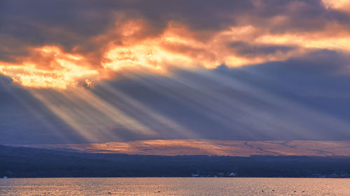 Dramatic clouds and sunbeam at lake yamanaka