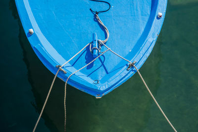 High angle view of blue boat in harbor