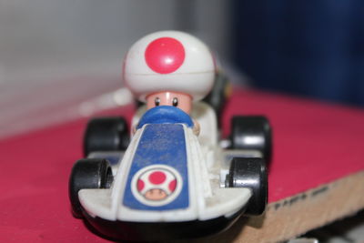 Close-up of toy car on table