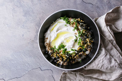 High angle view of breakfast served in bowl