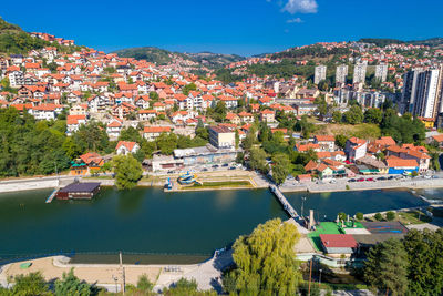 High angle view of townscape against sky