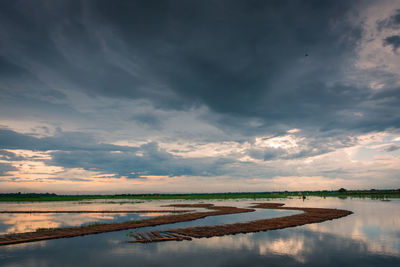Scenic view of lake against sky during sunset