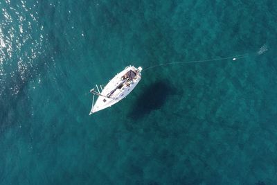 High angle view of sailboat in sea