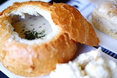 Chowder in bread bowl