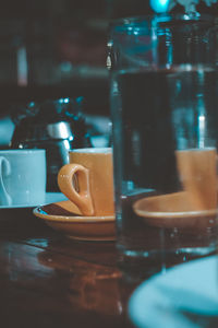 Close-up of coffee cup on table