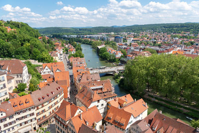 High angle view of townscape against sky
