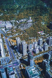 High angle view of city buildings