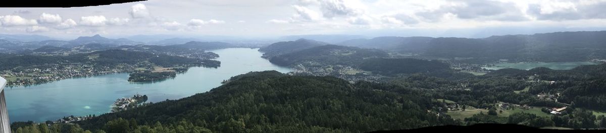 High angle view of mountains against sky