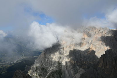 Smoke emitting from volcanic mountain against sky