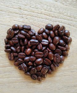 High angle view of coffee beans on table