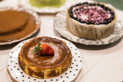 High angle view of cake in plate on table