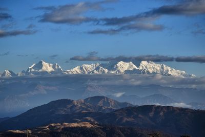 Scenic view of snowcapped mountains against sky