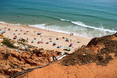 High angle view of people on beach