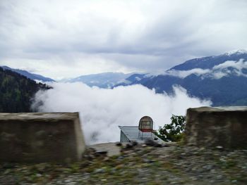 Scenic view of mountains against sky during winter