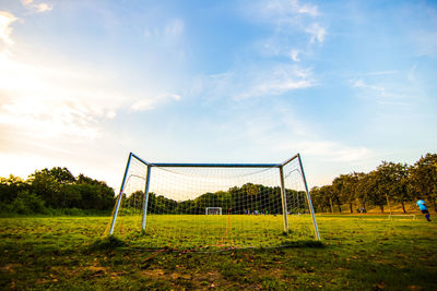 View of soccer field against sky