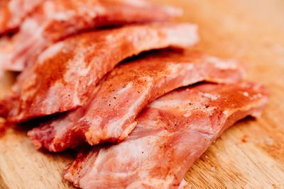 Close-up of meat on cutting board