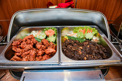 High angle view of food on table