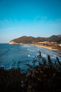 Scenic view of sea against blue sky