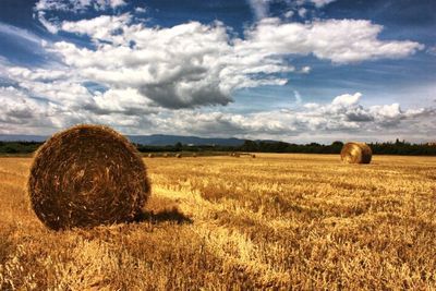 Scenic view of field against cloudy sky