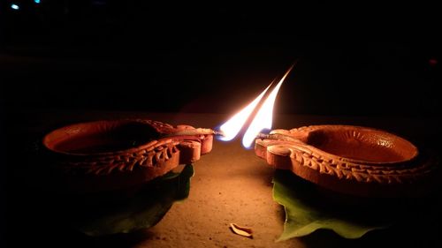 Close-up of food on table at night