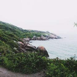 Scenic view of sea against clear sky