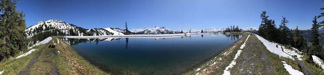 Panoramic view of snowcapped mountains against sky