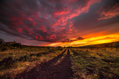 Scenic view of field against sky during sunset