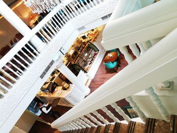 High angle view of people sitting outside building