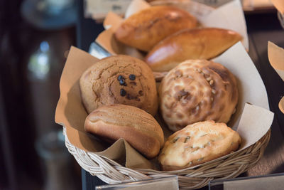 Close-up of breads in basket