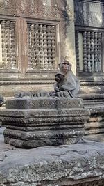 Man sitting on staircase of building