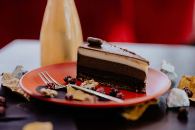 Close-up of cake in plate on table