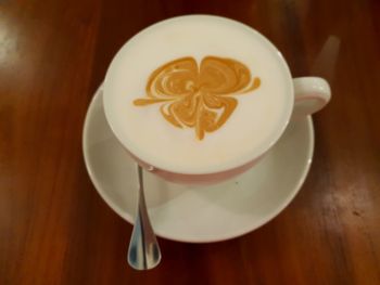 High angle view of coffee on table