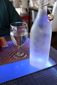 Close-up of beer glass on table