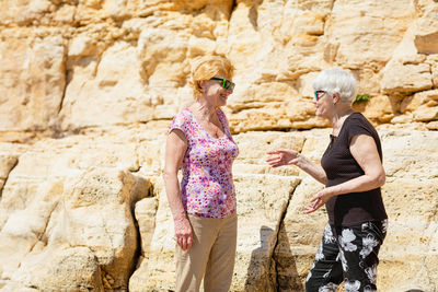 Elderly women are happy to communicate