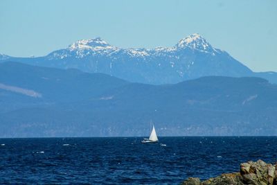 Sailboat in sea against sky