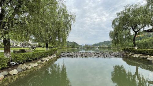 Scenic view of lake against sky