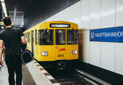 Rear view of train at railroad station