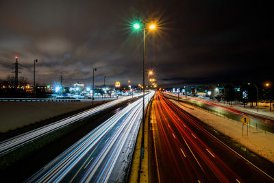 Light trails on highway at night