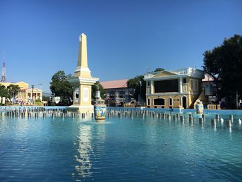 Swimming pool against clear blue sky