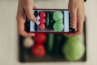 Midsection of woman using mobile phone