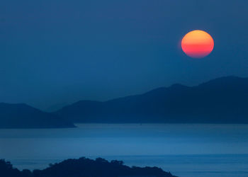 Scenic view of sea against clear sky during sunset