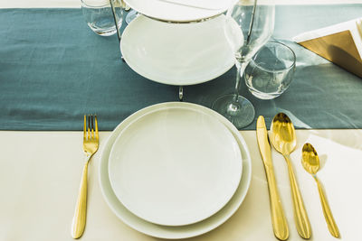 High angle view of breakfast on table