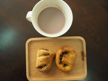 Directly above shot of breakfast served on table