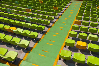 High angle view of empty chairs