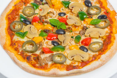 High angle view of pizza on plate