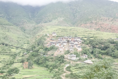 High angle view of agricultural landscape