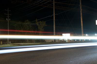 Light trails on road at night