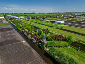 High angle view of cityscape against sky