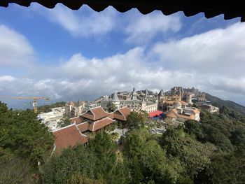 High angle view of townscape against sky