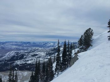 Scenic view of snowcapped mountains against sky